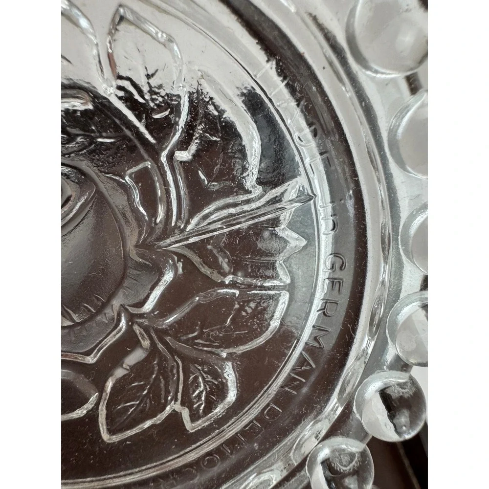 Vintage Set of 6 Rose Glass Coasters Made in German Democratic Republic Bead Rim